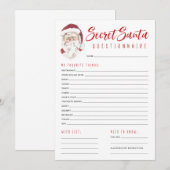 Carte De Correspondance Secret Père Noël Questionnaire échange de cadeaux (Devant / Derrière)