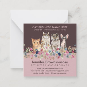 Carte De Correspondance Service de toilettage de chat rose assis en animal