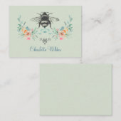 Carte De Correspondance Signature de script Personnalisé Bee Floral Vert (Devant / Derrière)