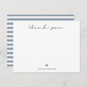 Carte De Correspondance Signature Script Merci Dusty Blue Heart (Devant / Derrière)