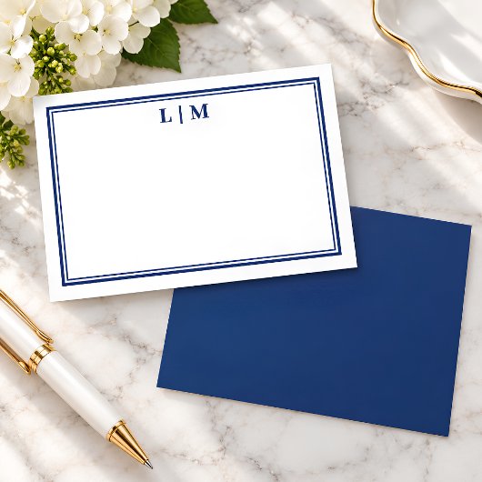 Carte de correspondance simple à monogramme bleu m