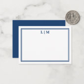 Carte de correspondance simple à monogramme bleu m (Devant/Arrière en situation)