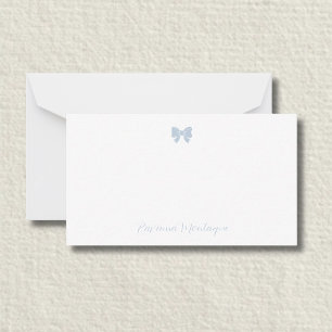 Carte De Correspondance Simple Bleu Poussiéreux Chic Nœud Papeterie Mariag