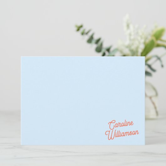 Carte De Correspondance Simple Blue Orange Script Personalized Stationery (Debout devant)