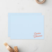 Carte De Correspondance Simple Blue Orange Script Personalized Stationery (Devant/Arrière en situation)