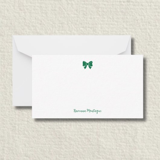 Carte De Correspondance Simple Bottle Green  Bow Handwritten Name 