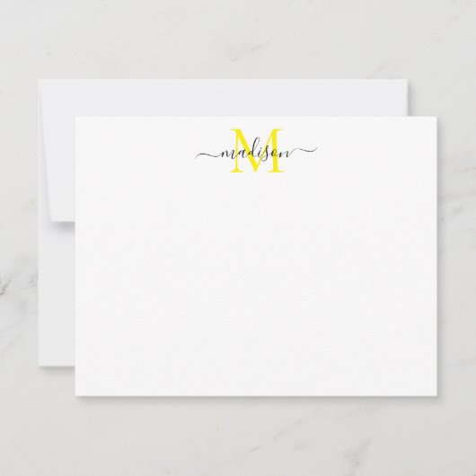 Carte De Correspondance Simple Élégant Chic Girly Script Monogramme Jaune (Devant)