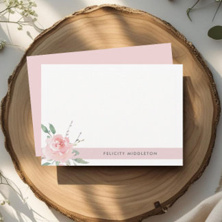 Carte De Correspondance Simple Élégant Floral Rose Clair