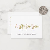 Carte De Correspondance Simple Elegant White Faux Gold Beauty Gift card (Devant/Arrière en situation)