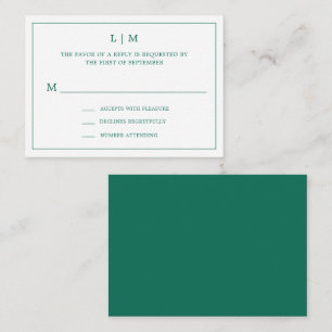 Carte De Correspondance Simple Emerald Green Mariage élégant Mini RSVP