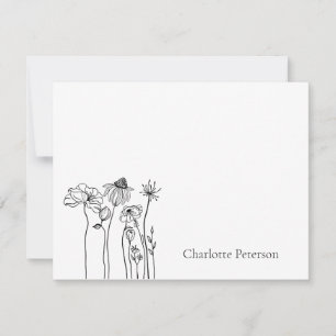 Carte De Correspondance Simple Fleur sauvage noir et blanc
