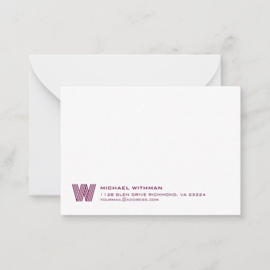 Carte De Correspondance Simple Lines Monogramme Initial Nom Classique VIN (Devant)