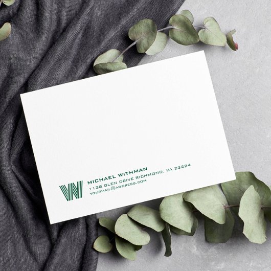Carte De Correspondance Simple Lines Monogramme Initiale Nom VERT CHASSEUR