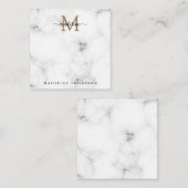 Carte De Correspondance Simple Marble Gold Girly Script Monogram Square (Devant / Derrière)
