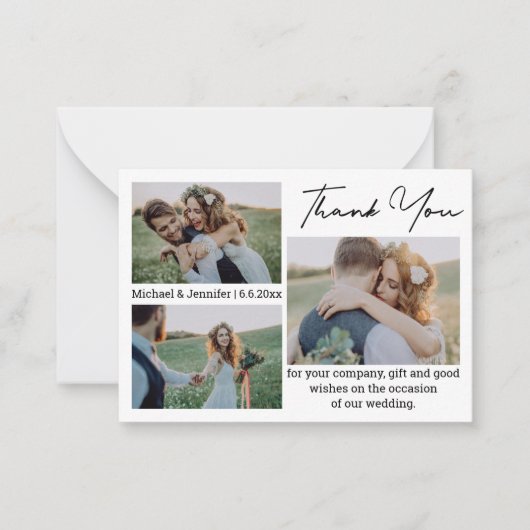 Carte De Correspondance simple merci 3 photos mariage (Devant)