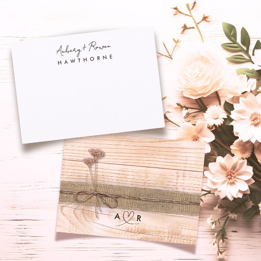 Carte De Correspondance Simple moderne Couple Bois Rustique Blush Fleur sa