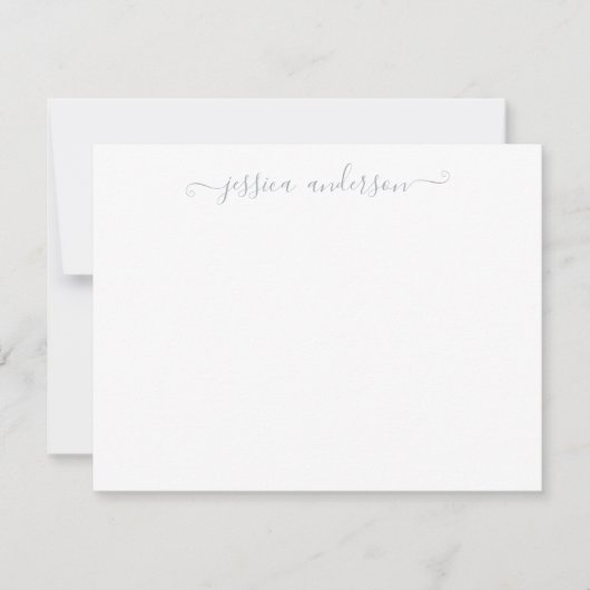 Carte De Correspondance Simple Moderne Fille Élégant Argent Gris Script (Devant)