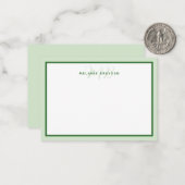 Carte De Correspondance Simple Moderne Monogramme Bordure Deux Tons Vert (Devant/Arrière en situation)