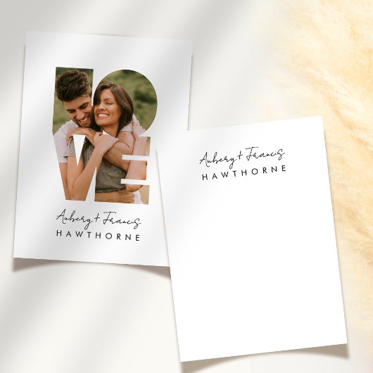 Carte De Correspondance Simple moderne Monogramme Couple Mariage Photo