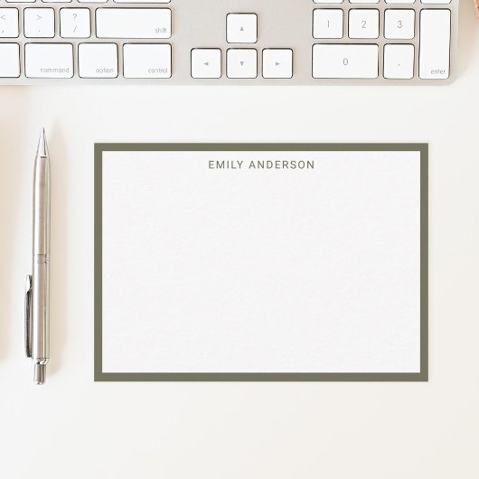 Carte De Correspondance Simple moderne Monogramme Olive Green Bordure