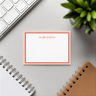 Carte De Correspondance Simple Moderne Monogramme Rouge Orange Deux Tons B