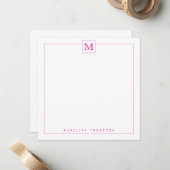 Carte De Correspondance Simple moderne rose initial Monogramme bordure Car (Devant/Arrière en situation)