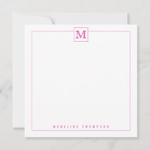 Carte De Correspondance Simple moderne rose initial Monogramme bordure Car