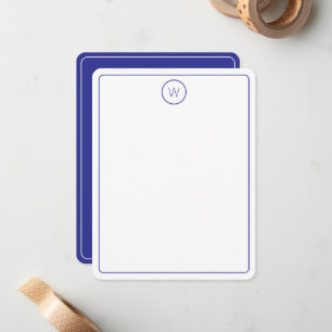 Carte De Correspondance Simple monogramme bleu marine et blanc