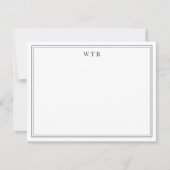 Carte De Correspondance Simple Monogramme Classique Bleu Marine Bordé (Devant)