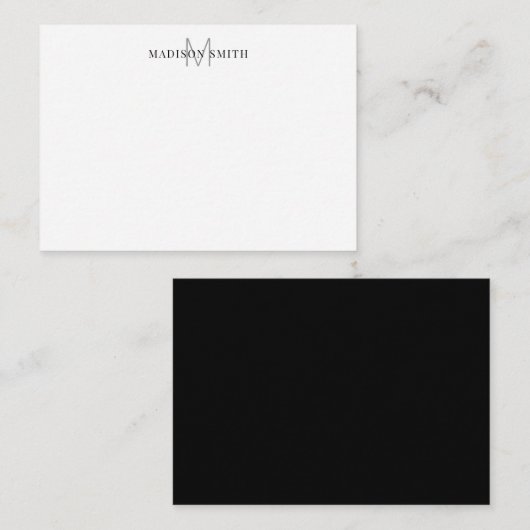 Carte De Correspondance Simple Monogramme Noir et Blanc Moderne (Devant / Derrière)