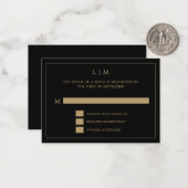 Carte De Correspondance Simple Monogramme Noir et Or Mariage Élégant (Devant/Arrière en situation)