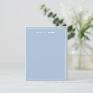 Carte De Correspondance Simple Monogramme Nom Blanc Bleu Clair Bordure Lig