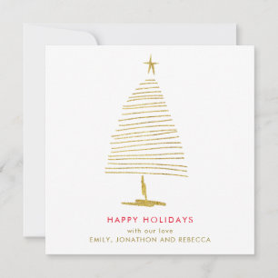 Carte De Correspondance Simple Noël Arbre Gold Faux Parties scintillant