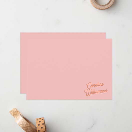 Carte De Correspondance Simple Pink Orange Script Personalized Stationery  (Devant/Arrière en situation)