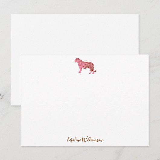 Carte De Correspondance Simple Pink Tiger Script Personalized Stationery (Devant / Derrière)