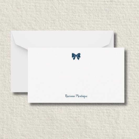 Carte De Correspondance Simple Prussian Blue Bow Handwritten Name 