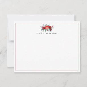 Carte De Correspondance Simple Rouge de Bourgogne Baies de Houx Feuilles N