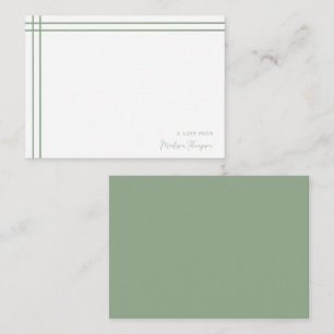 Carte De Correspondance Simple Script Sage Vert 2 Côté Double Bordure