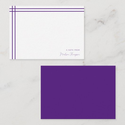 Carte De Correspondance Simple Script Violet 2 côtés double bordure (Devant / Derrière)