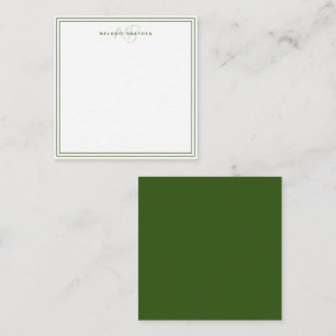 Carte De Correspondance Simple vert foncé Monogramme minimaliste deux bord
