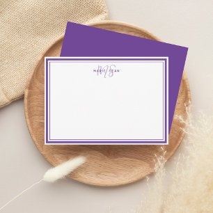Carte De Correspondance Simple Violet Minimaliste Monogramme Deux Bordures