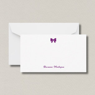 Carte De Correspondance Simple Violet Pourpre Chic Nœud Papeterie Nom Manu