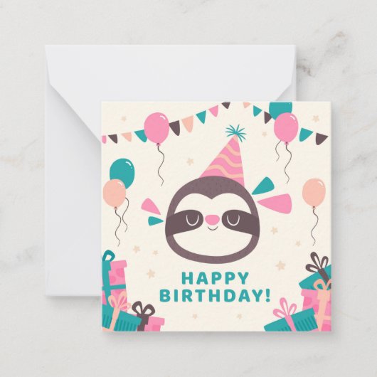 Carte De Correspondance Sloth Happy Birthday (Devant)