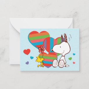 Carte De Correspondance Snoopy et Woodstock Cœur Arc-en-ciel Saint-Valenti