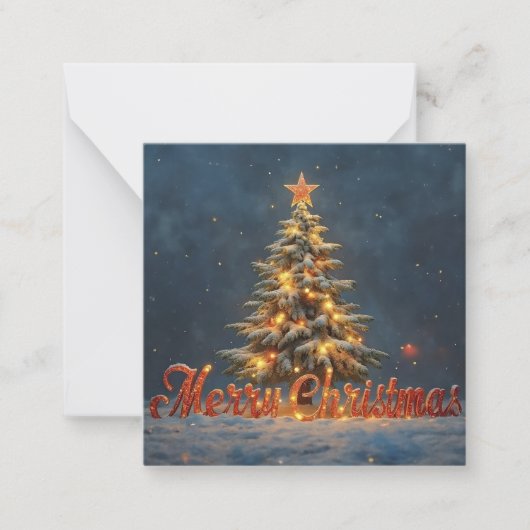Carte De Correspondance Snowy Christmas Tree with Warm Lights (Devant)