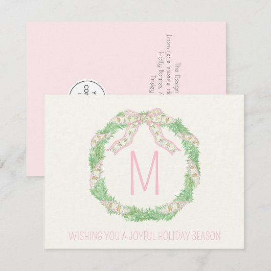 Carte De Correspondance Société chinoiserie coquette couronne de Noël (Devant / Derrière)