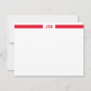 Carte De Correspondance Sportive Stripes Monogramme Masculine Rouge & Blan