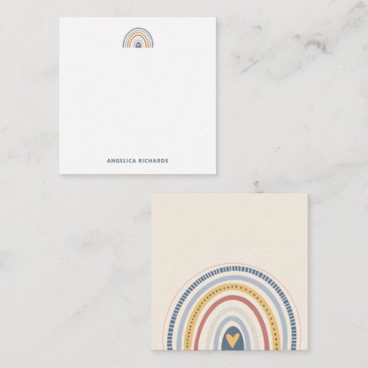 Carte De Correspondance Square Soft Neutral Boho Rainbow Heart (Devant / Derrière)