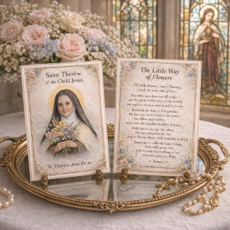 Carte De Correspondance St Thérèse Little Way Flowers Prayer Holy Card