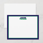 Carte De Correspondance Stacked Name Navy Green Border Preppy Stationery (Devant / Derrière)